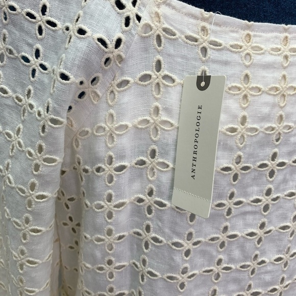 Maeve Dress Size 6 NWT Anthropologie Cream Eyelet Belt Midi - Picture 4 of 8